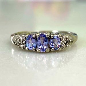 Tanzanite Diamond Ring, 10k White Gold, Sz 7, EUC